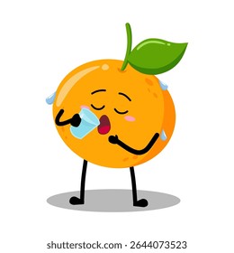 Cute Hand Drawn Thirsty orange drinking water