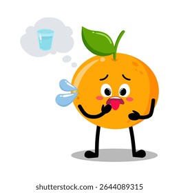 Cute Hand Drawn Thirsty orange Thinking about water