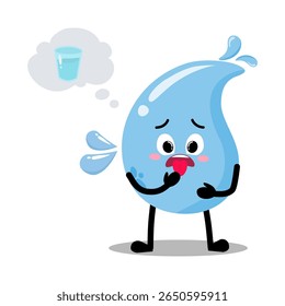 Cute Hand Drawn Thirsty Water Drop Thinking about water