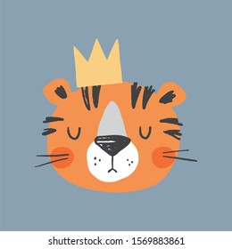 Cute hand drawn tiger - vector poster. Great for designing baby clothes.