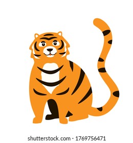 Cute hand drawn tiger, vector illustration. Colorful children illustration.