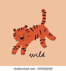 Cute hand drawn tiger. Hand drawn vector illustration - cute cartoon tiger and striped 