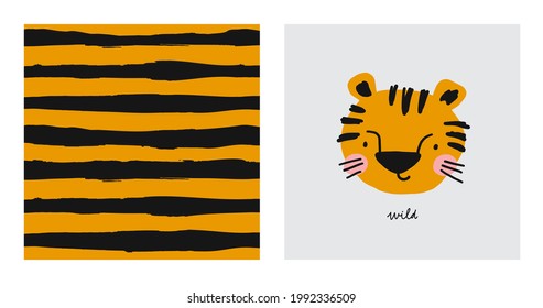 Cute hand drawn tiger. Hand drawn vector illustration - cute cartoon tiger and striped 