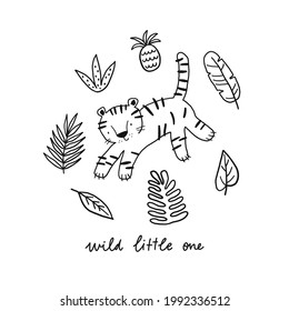 Cute hand drawn tiger. Hand drawn vector illustration - cute cartoon tiger and striped 