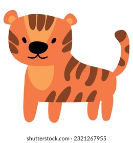 Cute hand drawn tiger. White background, isolate.