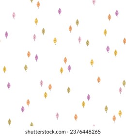 Cute hand drawn tiny leaves seamless vector pattern. Autumn scandi style design. Fun seasonal floral background for apparel, fabric, wallpaper, textile, packaging, card, print, gift, wrapping paper.