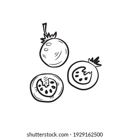 Cute hand drawn сherry tomatoes. The ingredient for various meals in cooking. Vector 