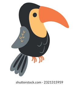 Cute, hand drawn toucan. White background, isolate. Animal safari.