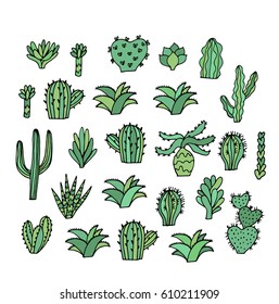 Cute hand drawn traced vector cactus sketch. Succulents plants.