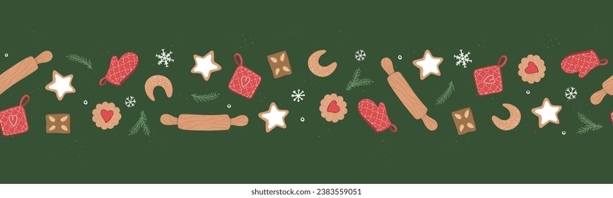 Cute hand drawn traditional Austrian and German Christmas cookies and baking stuff seamless pattern, great for textiles, napinks, table cloth, wrapping - vector design