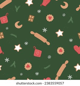 Cute hand drawn traditional Austrian and German Christmas cookies and baking stuff seamless pattern, great for textiles, napinks, table cloth, wrapping - vector design