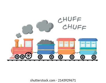 cute hand drawn train with locomotive and 3 wagons. Good for nursery posters, prints, cards, stickers, etc. EPS 10