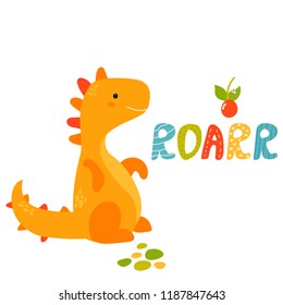 Cute Hand Drawn Trex Dino. Roarr Greeting Card. Suitable Also For Prints