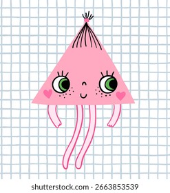 Personagem de triângulo desenhado à mão bonito, forma geométrica vetorial para crianças projetos para matemática, geometria e recursos educacionais 