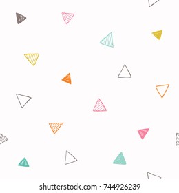 Cute hand drawn triangle pattern. Doodle vector seamless background with abstract geometric shapes.