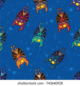 Cute hand drawn tribal bat pattern for Happy Halloween. Vector illustration with oriental ornaments. Doodle art animals background.
