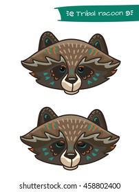 Cute hand drawn tribal racoon doing yoga position, fitness or gymnastic. Vector illustration.