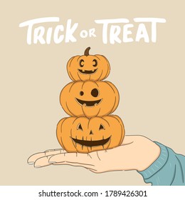 cute hand drawn trick or treat pumpkin illustration