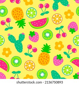 Frutos tropicales y cactus trenzados a mano para el fondo de las vacaciones de verano.
