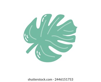 Cute hand drawn tropical plant leaf. Flat vector illustration isolated on white background. Doodle drawing.	