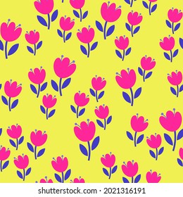 Cute hand drawn tulip seamless pattern background.