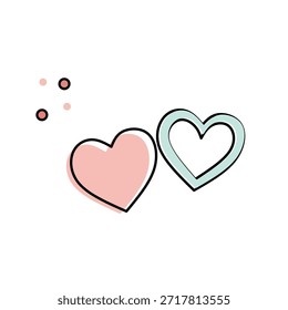 Cute hand drawn two hearts illustration isolated on white background. Simple romantic symbol representing love, relationship, Valentine’s Day, wedding, and affection concept
