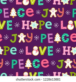 Cute hand drawn typography seamless pattern background for christmas and new year celebration.