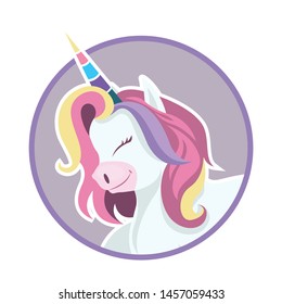 Cute Hand Drawn Unicorn Logo Free Vector Isolated On White Background