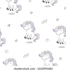 Cute hand drawn unicorn vector pattern. vector illustration.