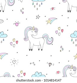 Cute hand drawn unicorn vector pattern. vector illustration.