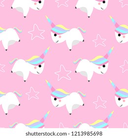 Cute hand drawn unicorn vector pattern. vector illustration.