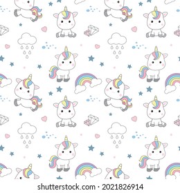 Cute hand drawn unicorn vector pattern. vector illustration.