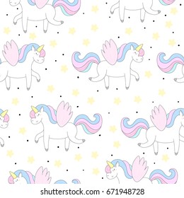 Cute hand drawn unicorn vector pattern. vector illustration.