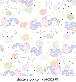 Cute hand drawn unicorn vector pattern. vector illustration.