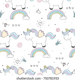 Cute hand drawn unicorn vector pattern. vector illustration.