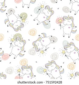Cute hand drawn unicorn vector pattern. vector illustration.