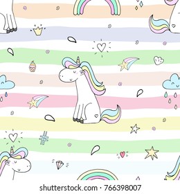 Cute hand drawn unicorn vector pattern. vector illustration.