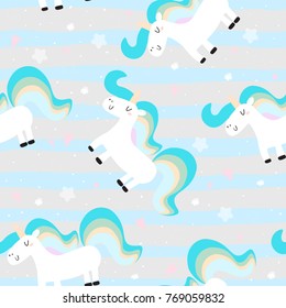 Cute hand drawn unicorn vector pattern. vector illustration.