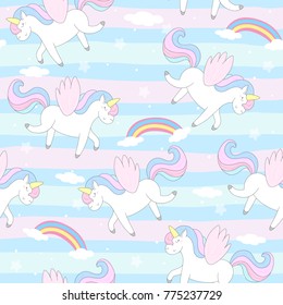 Cute hand drawn unicorn vector pattern. vector illustration.