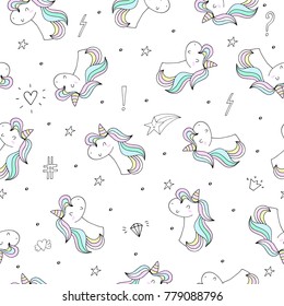 Cute hand drawn unicorn vector pattern. vector illustration.