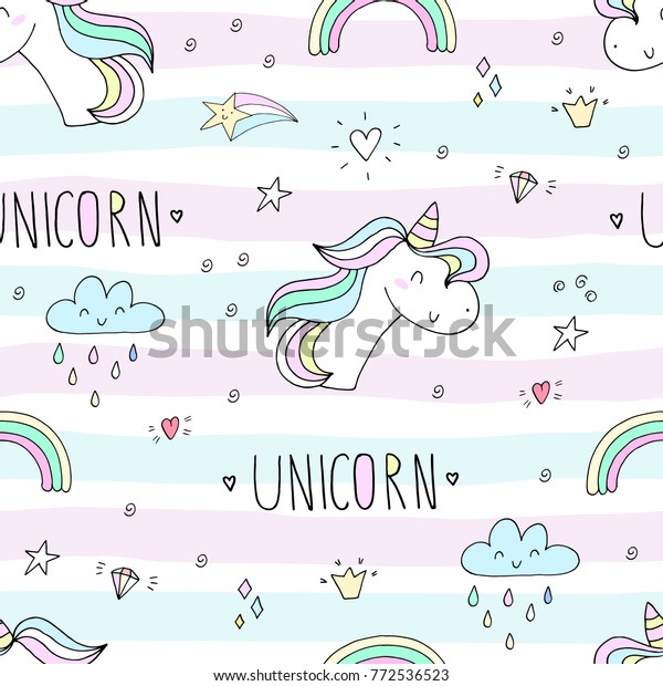 Cute Hand Drawn Unicorn Vector Pattern Stock Vector Royalty Free