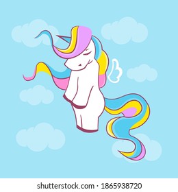 Cute hand drawn Unicorns on blue background. Can be used for print design. Valentine's day concept. Vector illustration