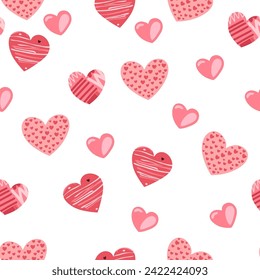 Cute hand drawn valentine heart seamless pattern, cute romantic background for Valentine's Day, Mother's Day, textile, wallpaper, sign. Vector design