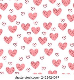 Cute hand drawn valentine heart seamless pattern, cute romantic background for Valentine's Day, Mother's Day, textile, wallpaper, sign. Vector design