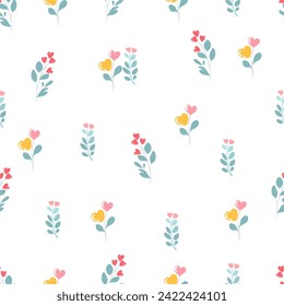 Cute hand drawn valentine heart seamless pattern, cute romantic background for Valentine's Day, Mother's Day, textile, wallpaper, sign. Vector design