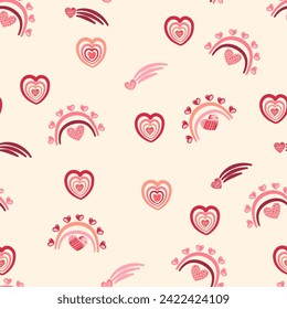 Cute hand drawn valentine heart seamless pattern, cute romantic background for Valentine's Day, Mother's Day, textile, wallpaper, sign. Vector design