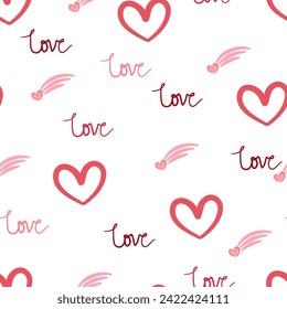 Cute hand drawn valentine heart seamless pattern, cute romantic background for Valentine's Day, Mother's Day, textile, wallpaper, sign. Vector design