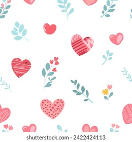 Cute hand drawn valentine heart seamless pattern, cute romantic background for Valentine's Day, Mother's Day, textile, wallpaper, sign. Vector design