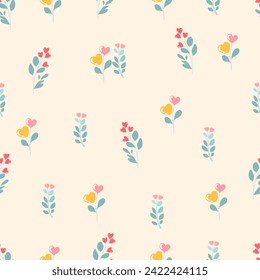 Cute hand drawn valentine heart seamless pattern, cute romantic background for Valentine's Day, Mother's Day, textile, wallpaper, sign. Vector design