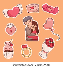 Cute Hand Drawn Valentine Sticker set